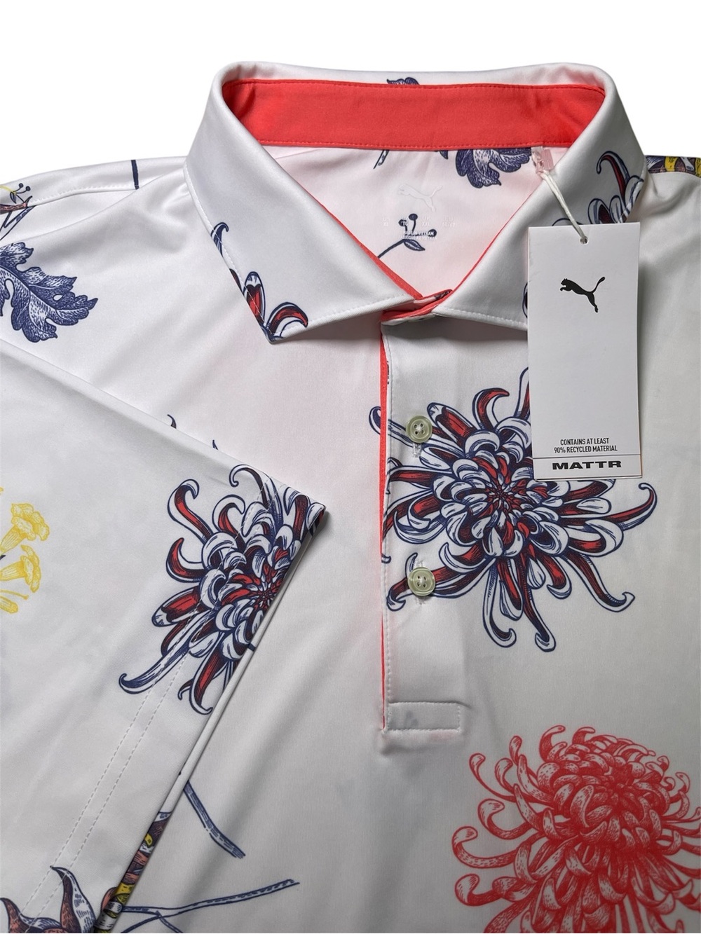NWT Puma Mattr Men Dahlia Golf Polo 628827 02 White Glow Peach Frost XL